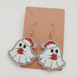 Fashion Jewelry Festive Ghost Earrings - Red, White, Silver